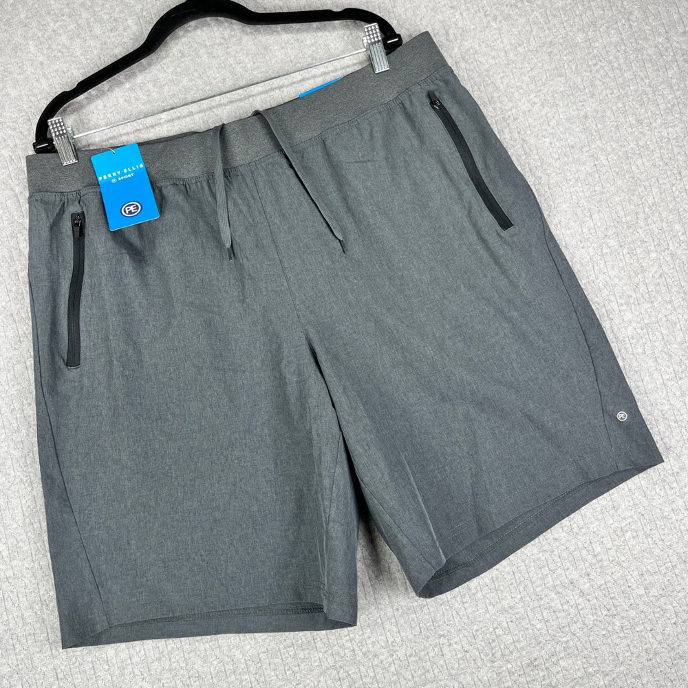New Perry Ellis Sport Shorts‎ Men XL Gray Caviar Heather Stretch Activewear